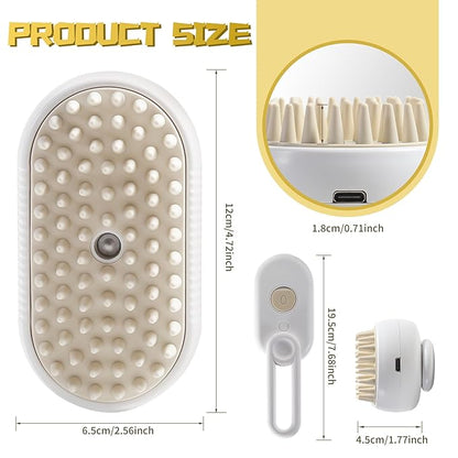 3-in-1 Steam Brush with Steamer - Suitable for Cats, Dogs and All Pets (White)
